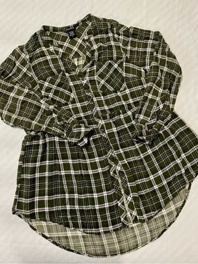 torrid Olive Green Plaid Button-Down Shirt